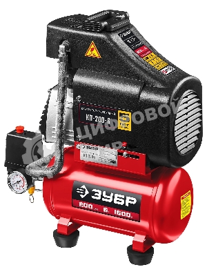 Компрессор воздушный безмасляный, 200 л/мин, 6 л, 1500 Вт, Зубр