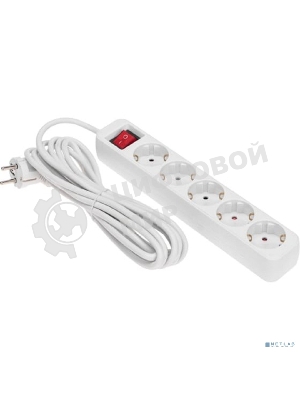 Удлинитель STANDARD 5 гнезд, 5м, 3х1,0мм², с/з, с выключателем, белый Rexant