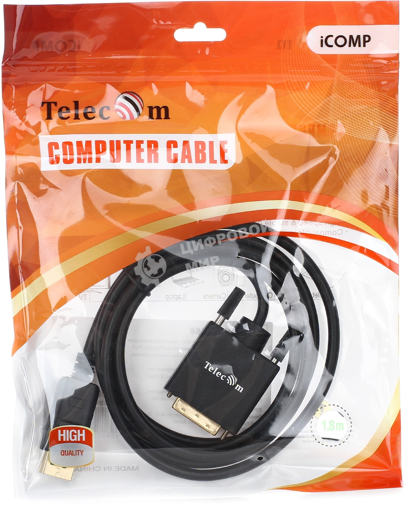 Кабель-переходник DisplayPort---DVI_M/M 1,8м Telecom TA668-1.8M