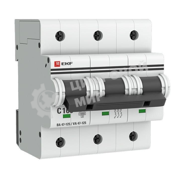 Выключатель автоматический модульный 3п C 100А 15кА ВА 47-125 EKF mcb47125-3-100C