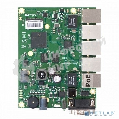 Плата маршрутизатора RB450Gx4 без корпуса RouterBOARD 450Gx4 with four core 716MHz Atheros CPU, 1 Gb RAM, 5 Gigabit LAN ports, PoE OUT on port #5, RouterOS L5