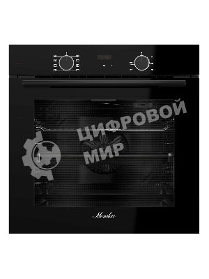 Духовой шкаф Monsher MOE 6008 Noir, 60 см, объем 80 л, утапливаемые переключатели, механический таймер, 2 стекла в дверце, 8 режимов, телескопические направляющие (на 1 уровень), энергоэффективность А, черный