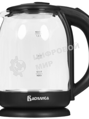 Чайник электрический ВАСИЛИСА ВА-1034 стекло, черный, 1.8 л, 1500 Вт