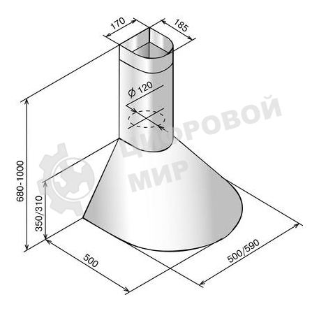 Вытяжка каминная Elikor Эпсилон 50П-430-П3Л белый/золотистый, 50 см, 430 куб. м/ч, 54 дБ