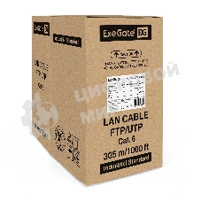Кабель ExeGate UTP 4 пары кат.6 медь, 23AWG, бухта 305м, серый PVC