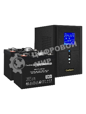 Комплект источника бесперебойного питания Exegate EX295987RUS + батарея 55Aч EX285667RUS 2шт (инвертор, синус, для котла) ExeGate SineTower SZ-1000.LCD.AVR.2SH.1C13.USB <1000VA/800W, чистый синусоида, LCD дисплей, AVR, 2*Schuko+1*C13, USB, линейно-интерактивный, черный> + батарея ExeGate DTM 1255 (12В, 55А·ч) 2шт