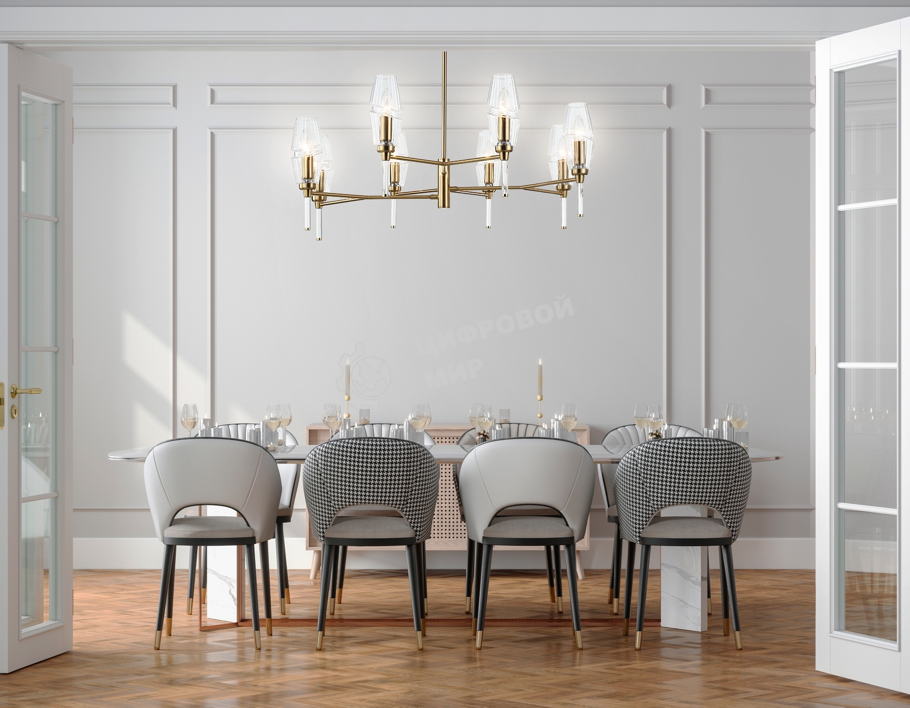 Люстра Ambrella light LH55202/8 BS/CL латунь/прозрачный E14*8 max 40W D800*520