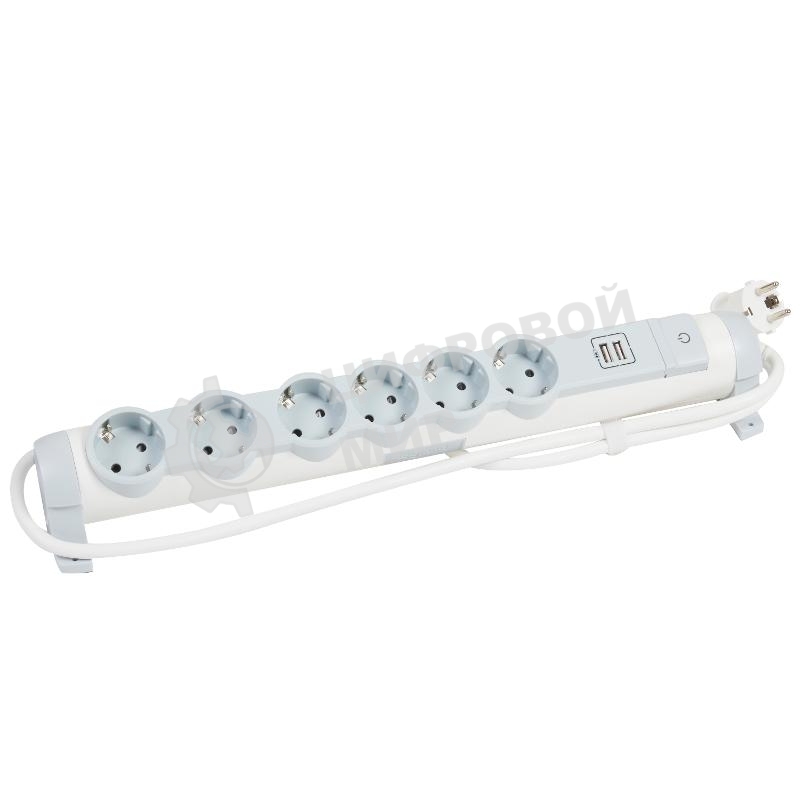 Удлинитель У06К 6 мест 2P+PE 1,5м 3х1,5мм2 16А USB A+C 20Вт белый COMFORT