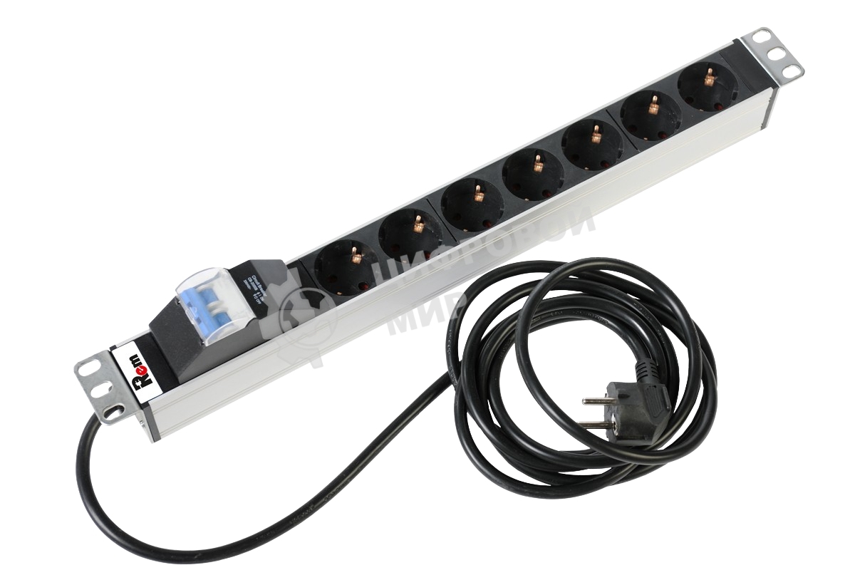 Блок розеток Rem-16 с авт. 16А, 7 Shuko, алюм., 19