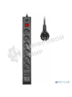 Сетевой фильтр Buro BU-SP1.8 USB 2A-B 1.8м (6 розеток) черный (коробка)
