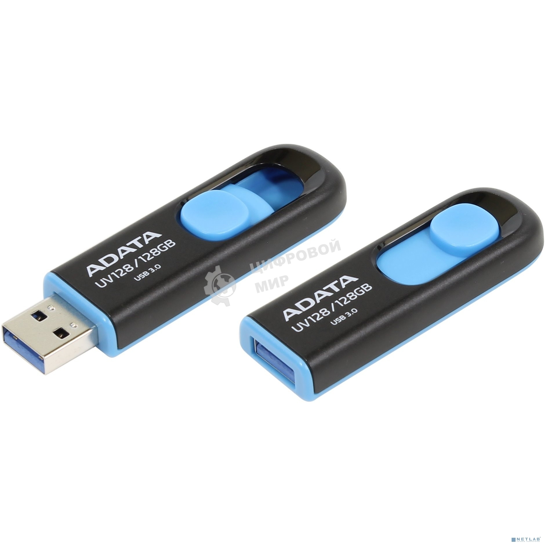 Флешка USB ADATA UV128 (AUV128-128G-RBE), 128Gb, USB 3.0, R/W 100/30, черный/синий