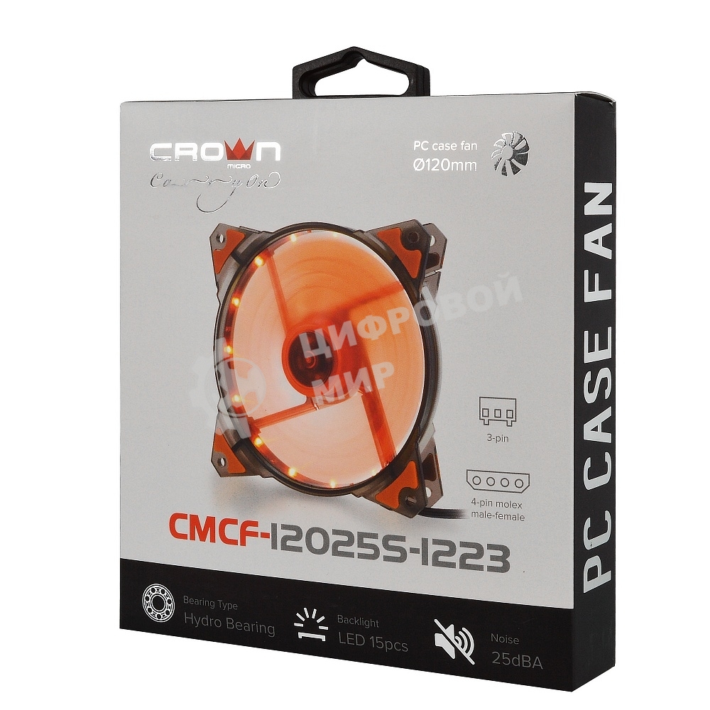 Вентилятор для корпуса Crown CMCF-12025S-1223 черный/оранжевый, 120 мм, 1650 об/мин, 28 дБ, 3 pin