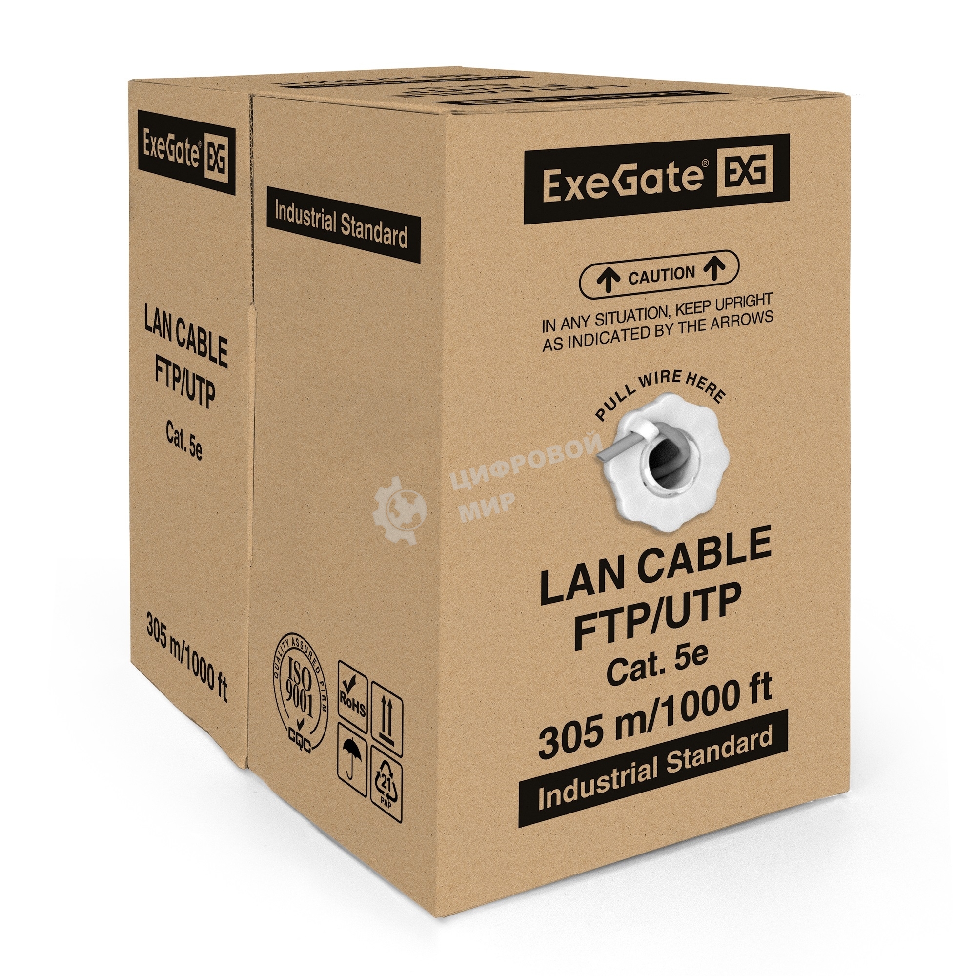 Кабель ExeGate UTP 2 пары кат.5e медь, 24AWG, бухта 305м, серый, PVC