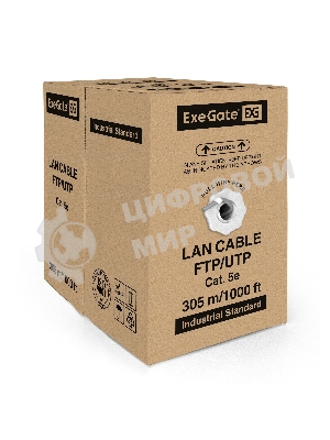 Кабель ExeGate UTP 2 пары кат.5e медь, 24AWG, бухта 305м, серый, PVC