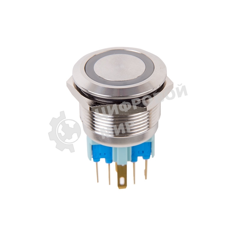 Кнопка антивандальная Rexant Ø22 12В Б/Фикс (5с) (ON)-OFF/(OFF)-ON подсв/синяя