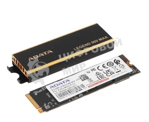 Накопитель SSD ADATA LEGEND 960 MAX, 4Tb, M.2 2280, PCIe 4.0 x4, NVMe, R/W 7400/6800, с радиатором