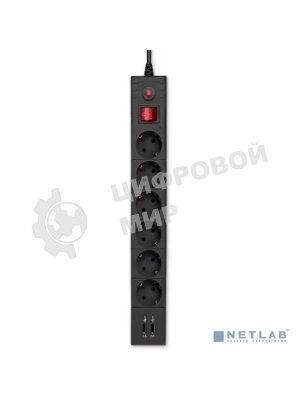 Сетевой фильтр Buro BU-SP1.8 USB 2A-B 1.8м (6 розеток) черный (коробка)