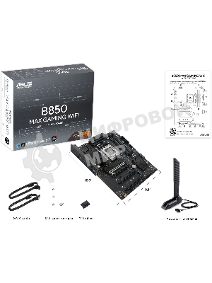 Материнская плата ASUS B850 MAX GAMING WIFI, AM5, AMD B850, 4xDDR5, 4xSATA, 3xM.2, 1xPCIe 5.0 x16, 1xPCIe 4.0 x16, 2xPCIe 3.0 x16, 1xHDMI, 1xDisplayPort, 1x 2.5Gb LAN, 4xUSB 3.2 Gen2, 2xUSB 3.2 Gen1, 2xUSB 2.0, 3x3.5 мм, 7.1, ATX