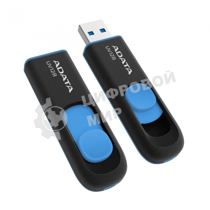 Флешка USB ADATA UV128 (AUV128-128G-RBE), 128Gb, USB 3.0, R/W 100/30, черный/синий
