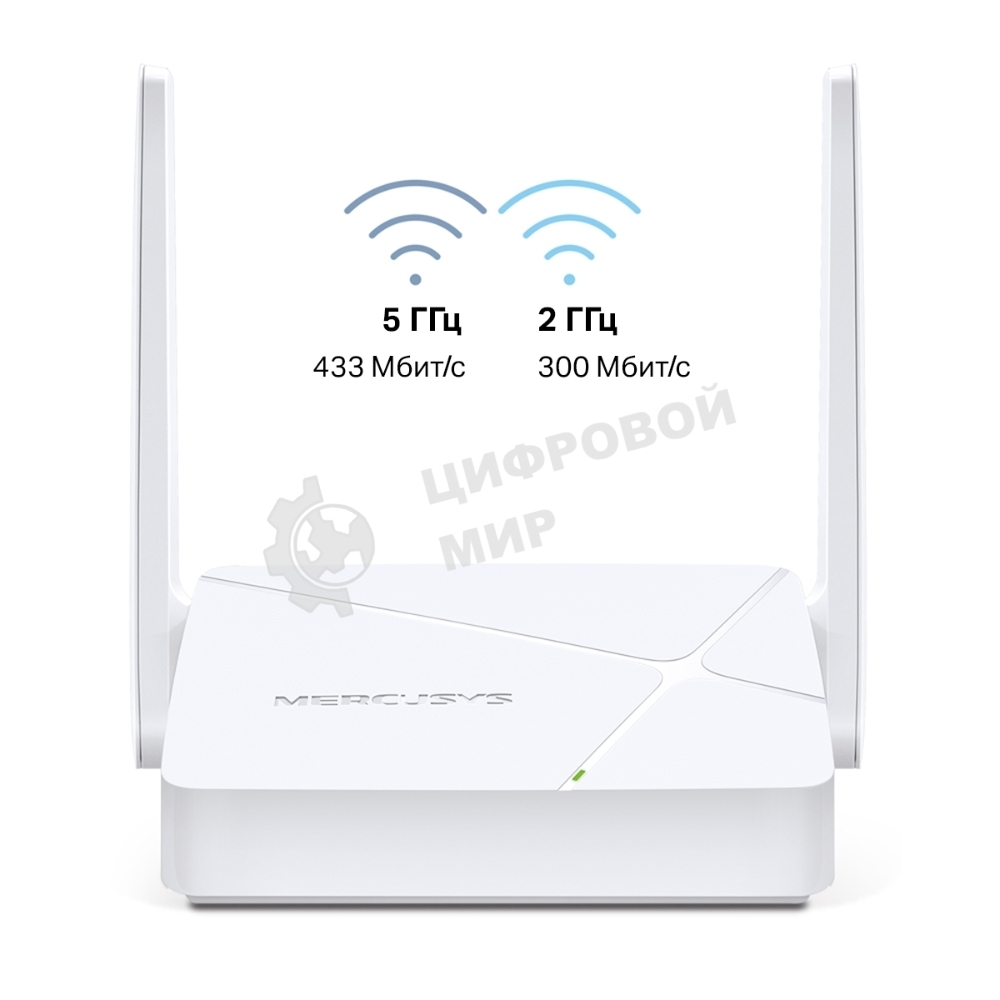 Роутер Mercusys MR20 AC750 Dual-Band Wi-Fi RouterSPEED: 300 Mbps at 2.4 GHz + 433 Mbps at 5 GHzSPEC: 2× Fixed External Antennas, 2× 10/100 Mbps LAN Ports, 1× 10/100 Mbps WAN PortFEATURE: Router/Access Point Mode Mode, WPS/Reset Button, IPTV, IPv6, Parenta