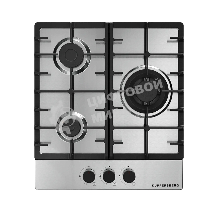 Варочная панель Kuppersberg FS 46 X, газ, High-Tech, 45 см, автоматический электроподжиг, газ-контроль, форсунки под сжиженый газ, SABAF конфорки, чугунные решетки, цвет нержавеющая сталь, цвет фурнитуры черный