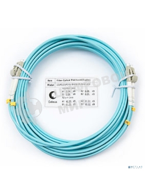 Коммутационный шнур оптический Cabeus Tight Buffer, Duplex LC/LC, OM3 50/125, LSZH, 7м, d= 3мм, серый хвостовик, аква