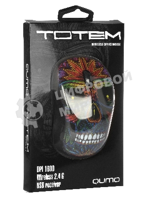 Мышь беспроводная Qumo Office M41 Totem черный, 1600 dpi, радиоканал, USB, кнопки - 4