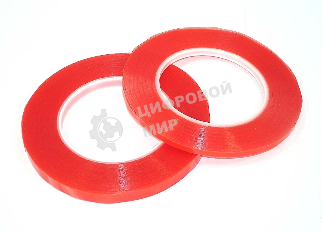 Скотч двусторонний прозрачный 3M с красной защитной лентой ширина 5мм 25м