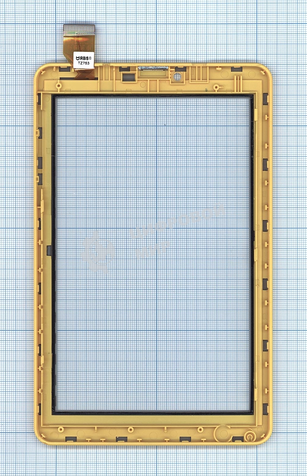 Сенсорное стекло (тачскрин) для Irbis TZ753, белое с желтой рамкой