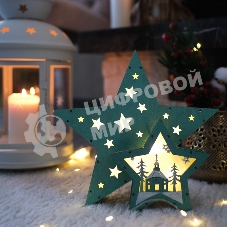 Деревянная фигура с подсветкой «Домик Звездочета» бирюзовая 26х7х25 см, Neon-night