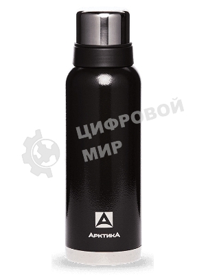 Термос Арктика 106-1200 черный, узкое горло 1,2 л, американский дизайн, антивандальное покрытие, две чашки, холод/тепло 32 ч