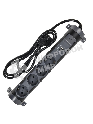 Удлинитель У04К 4 места 2P+PE 1,5м 3х1,5мм2 16А USB A+C 20Вт черный COMFORT