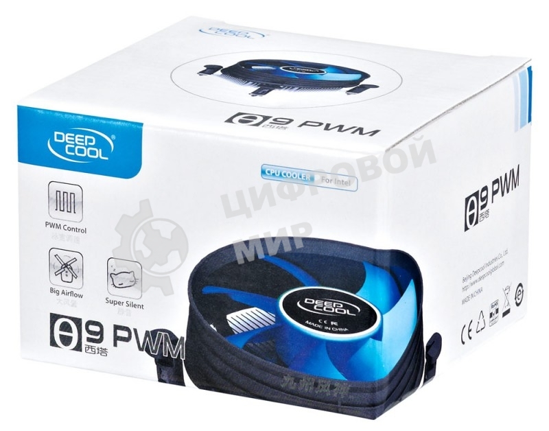Кулер для процессора DEEPCOOL THETA 9 PWM черный/синий, 92 мм, алюминий, 3200 об/мин, 41.3 дБ, 4 pin, 95 Вт, 46.5 мм