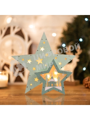 Деревянная фигура с подсветкой «Домик Звездочета» бирюзовая 26х7х25 см, Neon-night