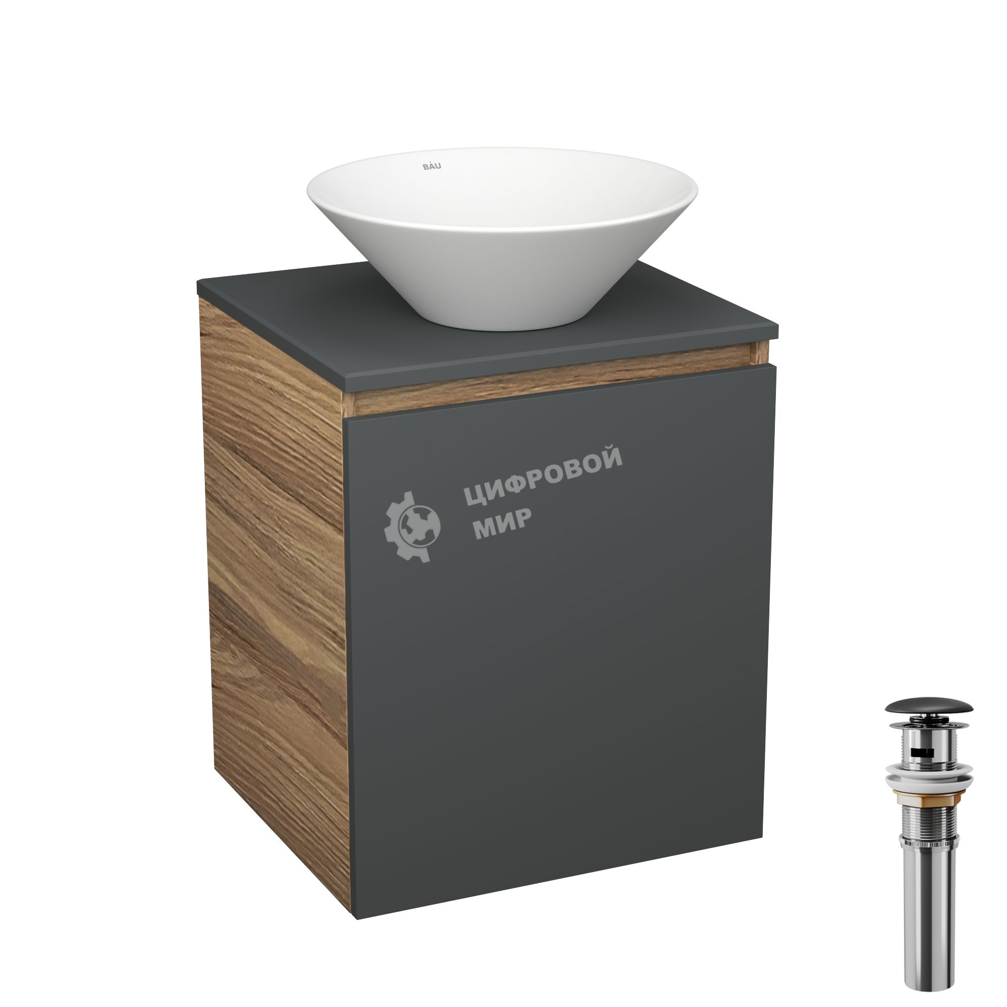 Тумба Bau Dream Blackwood 50 графит, раковина BAU Dream D43, выпуск клик клак, черный