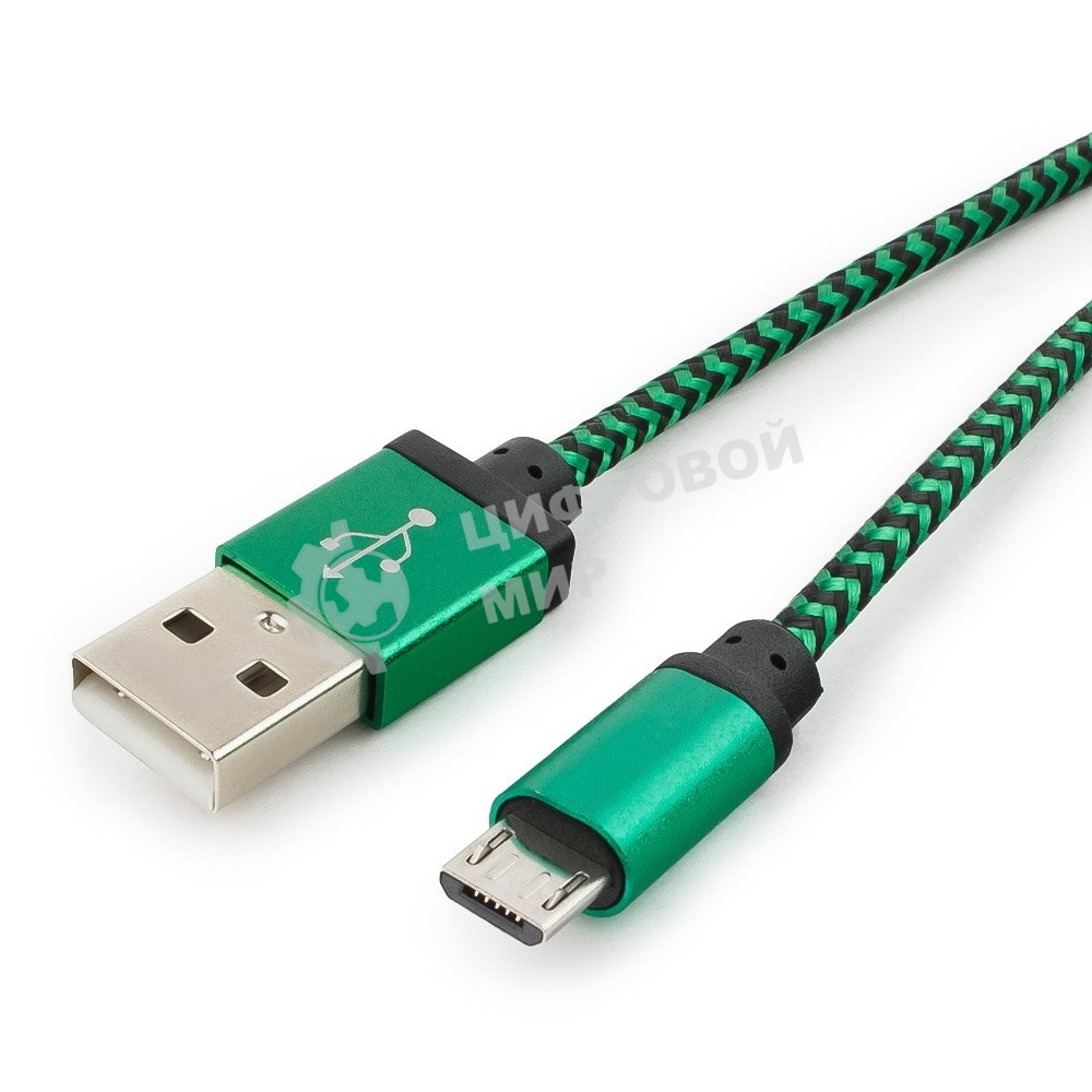 Кабель Gembird USB 2.0 Cablexpert AM/microBM 5P, 1м, нейлоновая оплетка, алюминиевые разъемы, зеленый, пакет