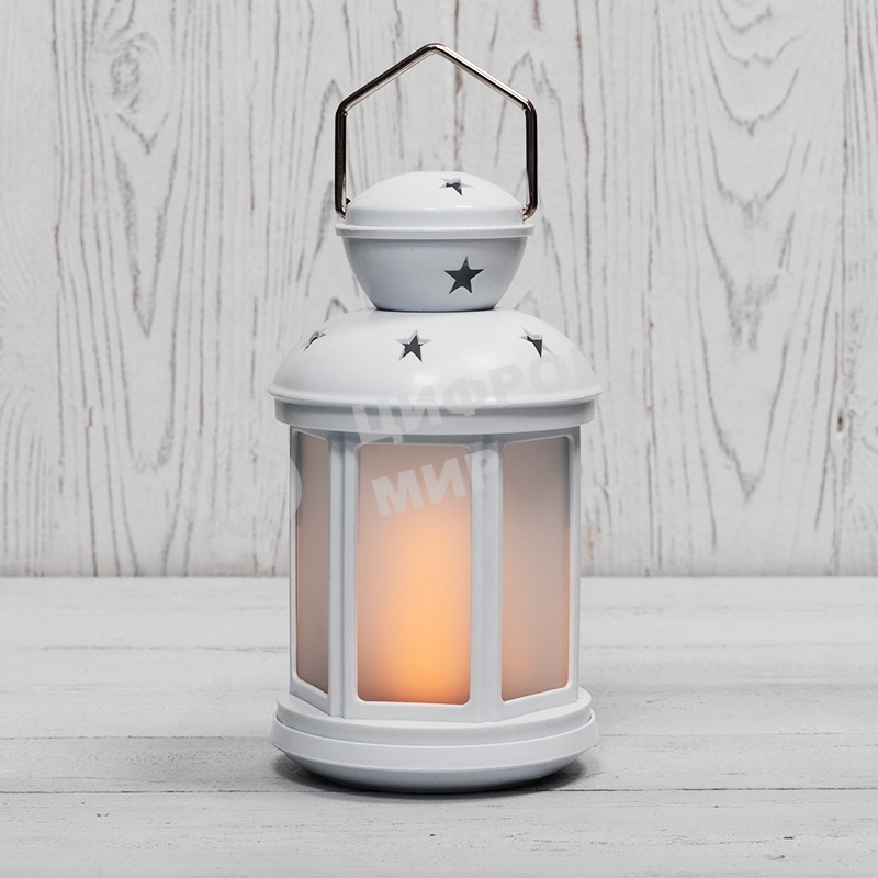 Декоративный фонарь Neon-night 12х12х20,6 см, белый корпус, теплый белый цвет свечения с эффектом пламени свечи Neon-night