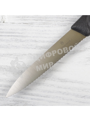 Нож Victorinox для очистки овощей, лезвие 10 см волнистое, черный