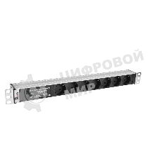 Блок розеток Rem-10 без шнура с фил. и инд., 7 Schuko, вход IEC 60320 C14, 10A, алюм., 19