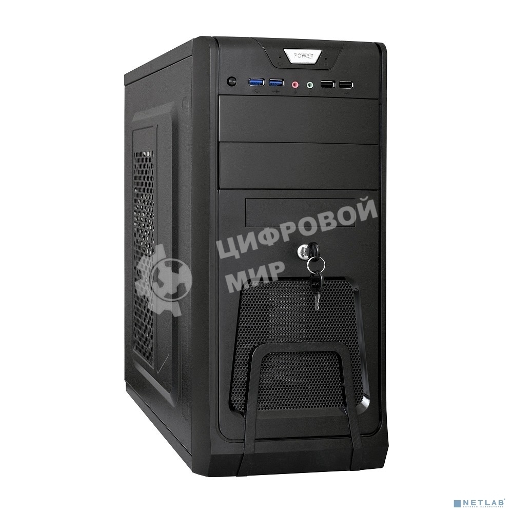Компьютерный корпус Miditower ExeGate CP-603UB Black, ATX, (CP450W, 80мм), 2*USB+2*USB 3.0, Audio, замок блокировки кнопки питания