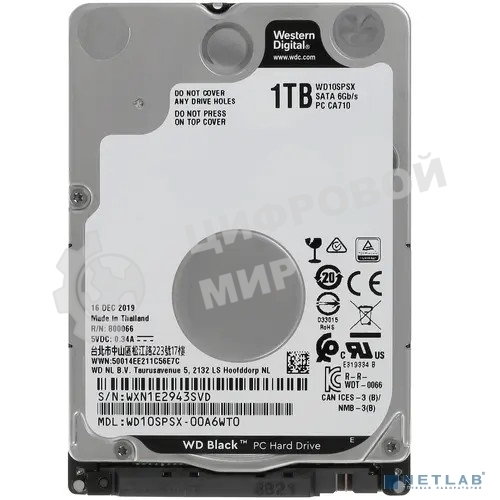 Жесткий диск WD 1Tb 7200rpm SATA-III WD10SPSX черный 64Mb 2.5