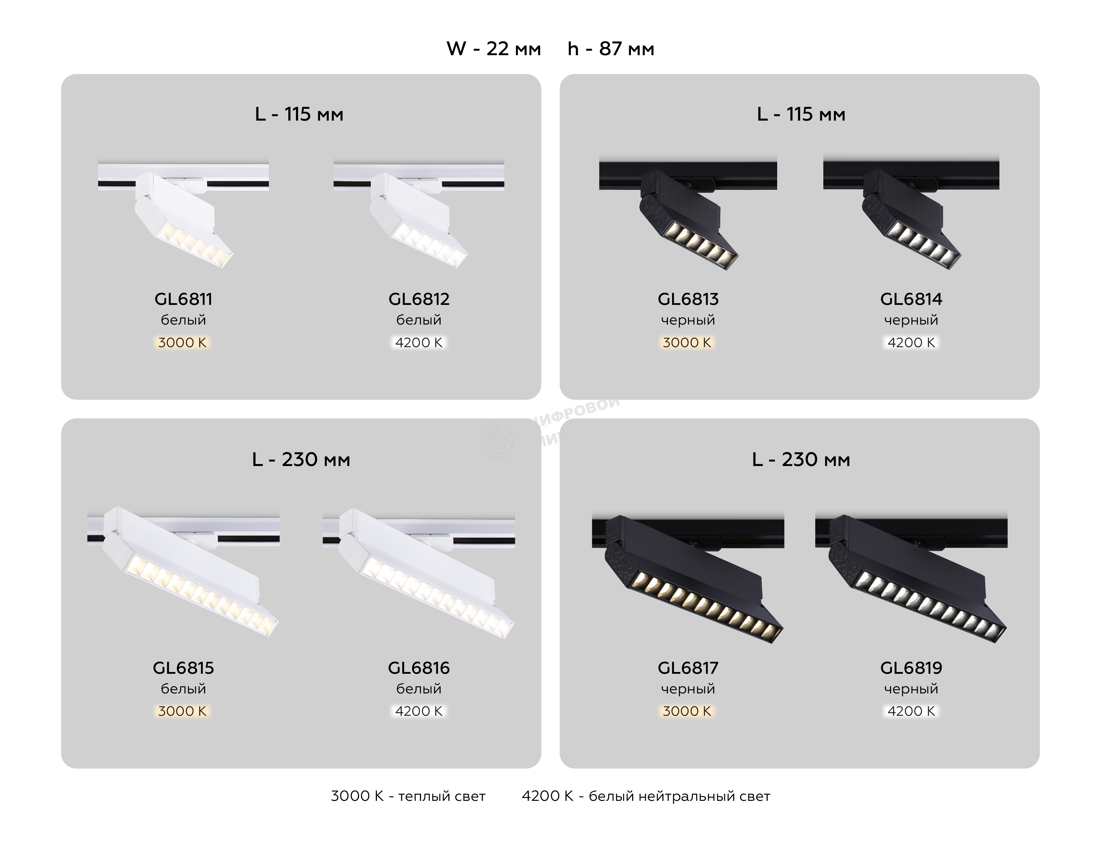 Трековый однофазный светодиодный светильник Ambrella light GL6813 BK черный LED 6W 3000K 24° 115*22*87