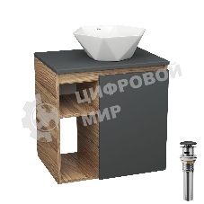 Тумба Bau Dream Blackwood 60 правая, графит, раковина BAU Crystal 40х40, выпуск клик клак, черный
