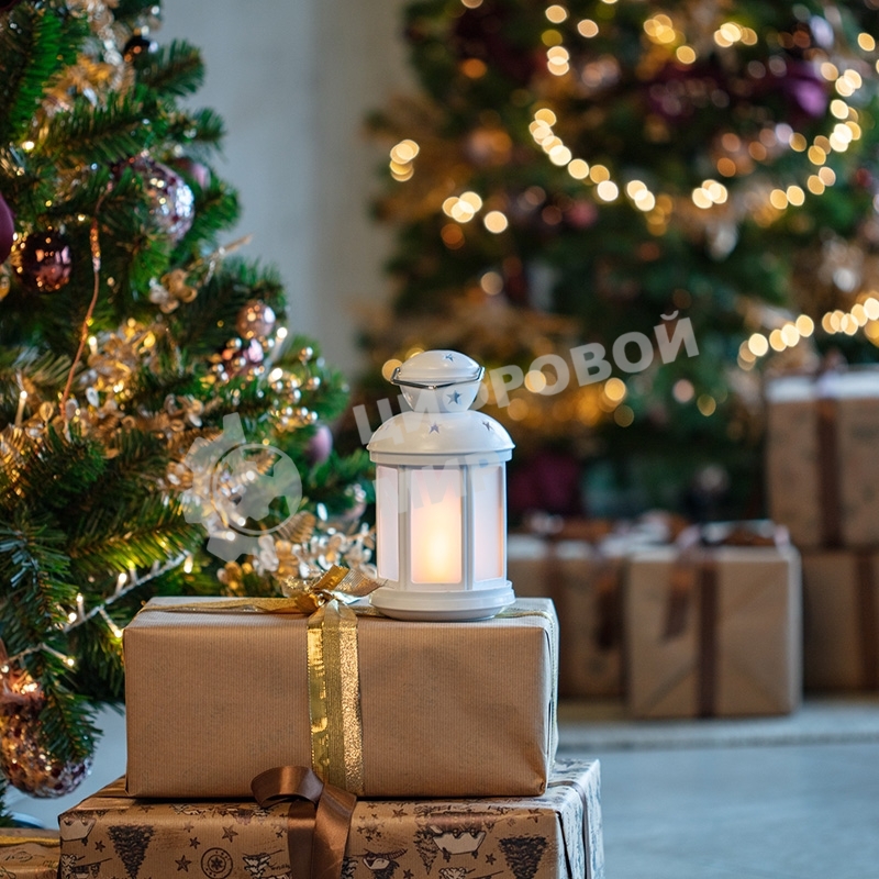 Декоративный фонарь Neon-night 12х12х20,6 см, белый корпус, теплый белый цвет свечения с эффектом пламени свечи Neon-night