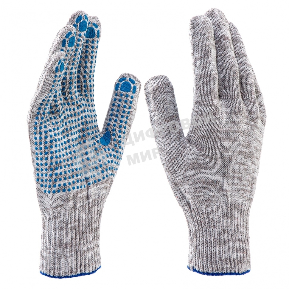 Перчатки трикотажные, с ПВХ точкой, серый меланж, 10 класс Россия