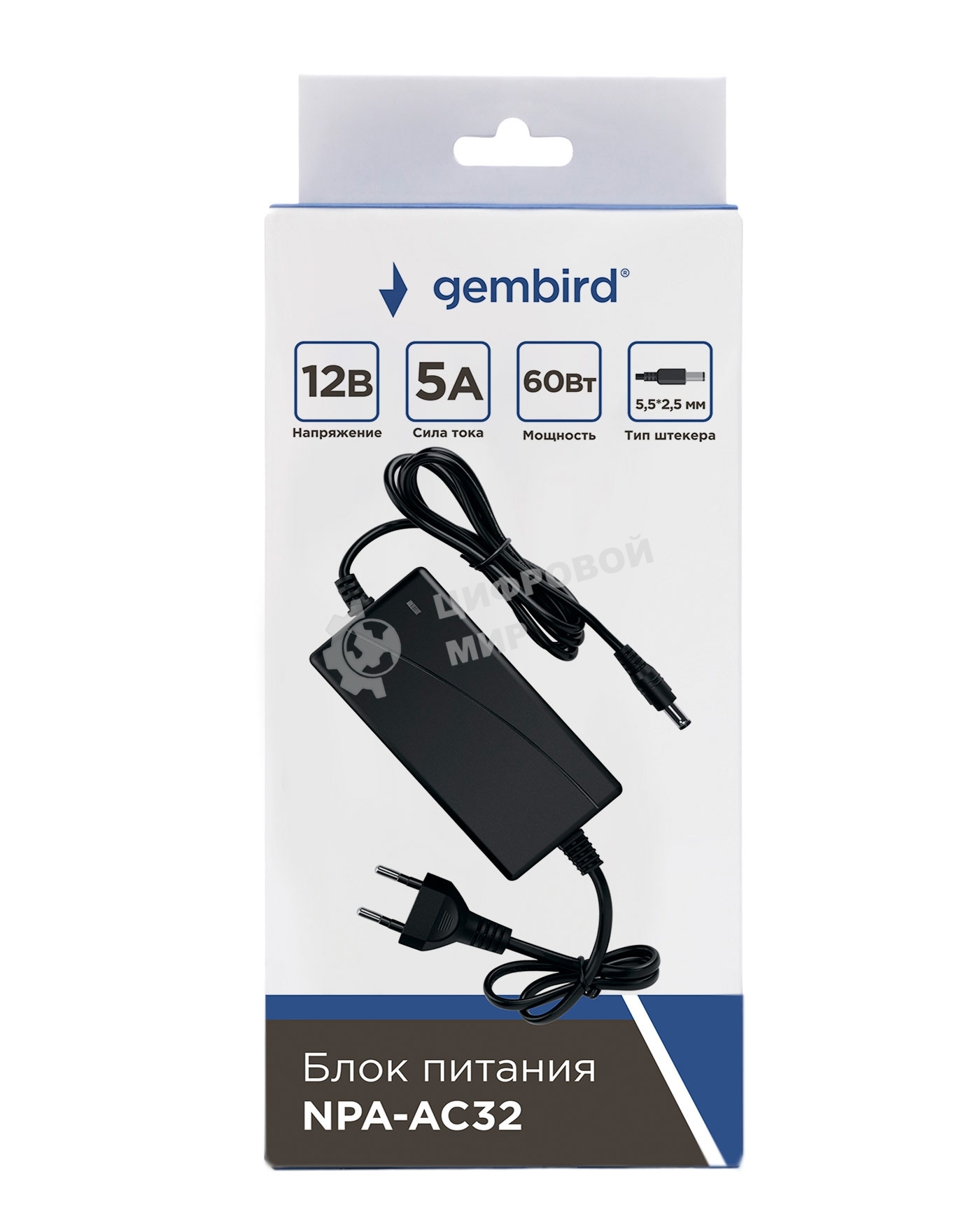 Блок питания Gembird NPA-AC32, 12В/5А, 60Вт, 1 штекер 5,5х2,5мм, черный