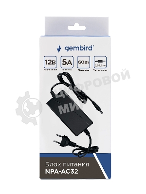 Блок питания Gembird NPA-AC32, 12В/5А, 60Вт, 1 штекер 5,5х2,5мм, черный