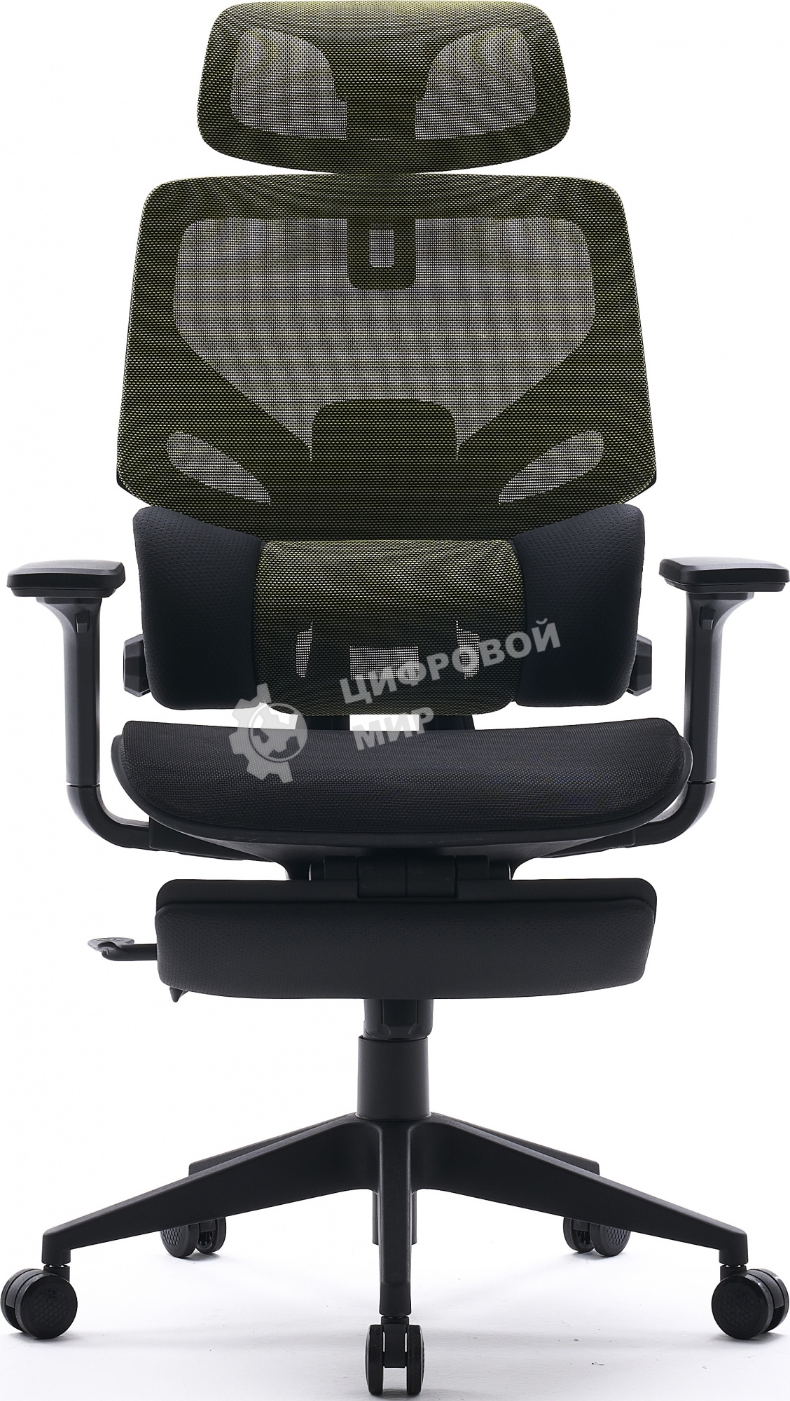 Кресло офисное Cactus CS-CHR-MC01-LGNBK салатовый, сиденье черный, сетка/ткань, с подголов. крестов. пластик, подст. для ног