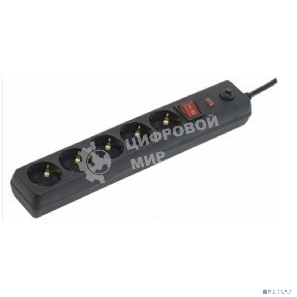 Сетевой фильтр IEK WFP10-16-05-05-ZK-K02 СФ-05К-выкл. 16А 5 мест 5 м 3х1мм2 черный