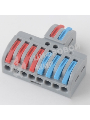 Клемма Rexant СМК 2х4 проходная разветвительная 2 полюса, с монтажной площадкой (1 ввод, 4 вывода на полюс) (25 шт/уп)